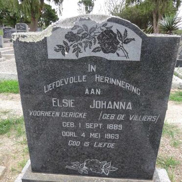 PIETERSE Elsie Johanna voorheen GERICKE nee DE VILLIERS 1889-1963