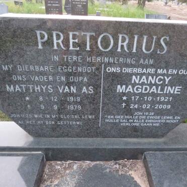 PRETORIUS Matthys Van As 1919-1979 & Nancy Magdaline 1921-2009