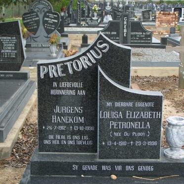 PRETORIUS Jurgens Hanekom 1912-1998 &amp; Louisa Elizabeth Petronella DU PLOOY 1910-1996