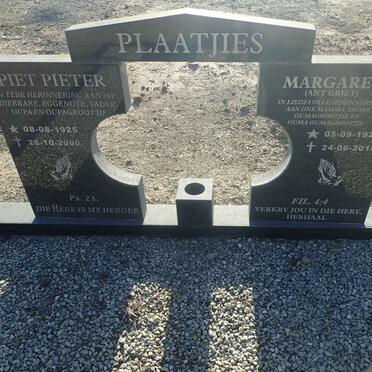 PLAATJIES Piet Pieter 1925-2000 & Margaret 1928-2013