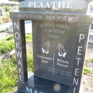 PLAATJIE Nokwanke Jane 1925-2015 : : PLAATJIE Wilson Peteni 1918-1982