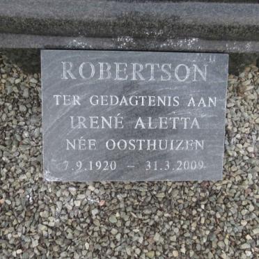ROBERTSON Irené Aletta nee OOSTHUIZEN 1920-2009
