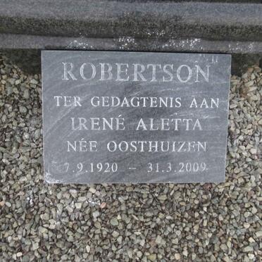 ROBERTSON Irené Aletta nee OOSTHUIZEN 1920-2009