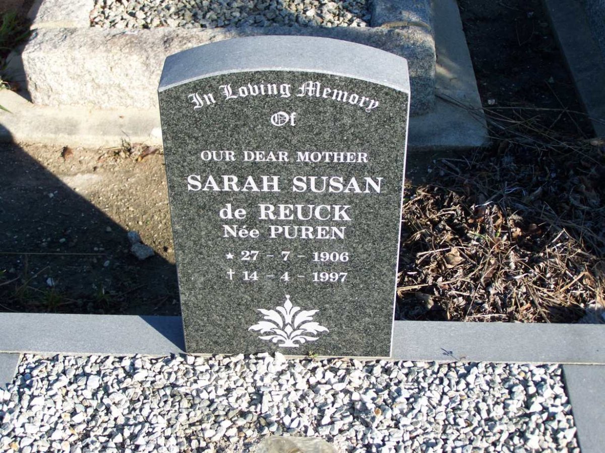 REUCK Sarah Susan, de nee PUREN 1906-1997