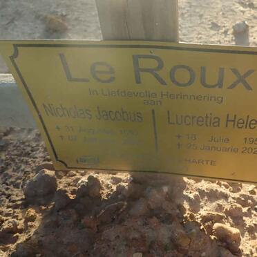 ROUX Nicholas Jacobus, le 19??-  &amp; Lucretia Helena 1953-2022