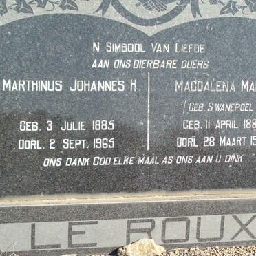 ROUX Marthinus Johannes H., le 1885-1965 &amp; Magdalena Maria SWANEPOEL 1886-1966
