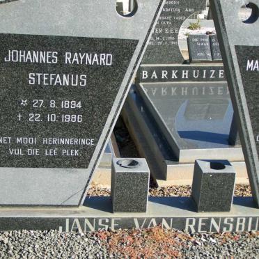 RENSBURG Johannes Raynard Stefanus, Janse Van 1894-1986 &amp; Magaretha Magdalena Martina 1899-1988