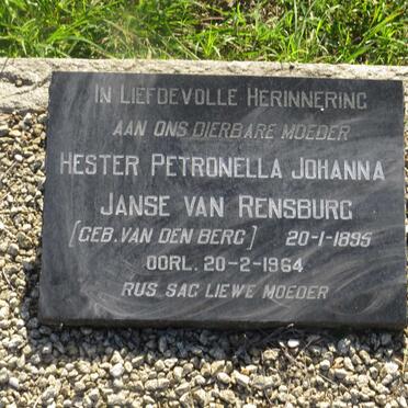 RENSBURG Hester Petronella Johanna, Janse van nee VAN DEN BERG 1895-1964