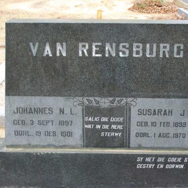 RENSBURG Johannes N.L., van 1897-1981 &amp; Susarah J. 1899-1970