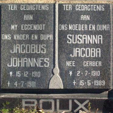 ROUX Jacobus Johannes 1910-1981 &amp; Susanna Jacoba GERBER 1910-1989