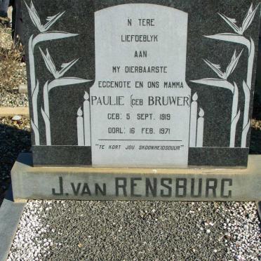 RENSBURG Paulie  nee BRUWER , J. Van  1919-1971
