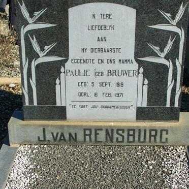 RENSBURG Paulie  nee BRUWER , J. Van  1919-1971
