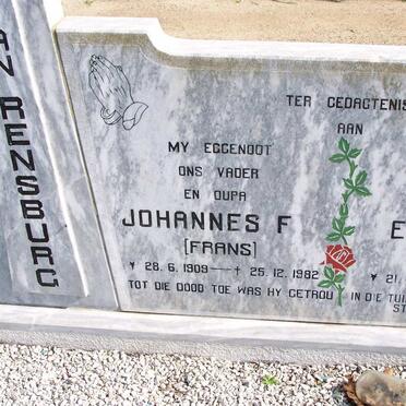 RENSBURG Johannes F., van 1909-1982 &amp; Edith Ellen 1905-1987