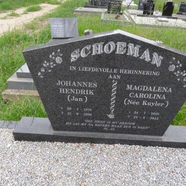 SCHOEMAN Johannes Hendrik 1918-1998 & Magdalena Carolina KUYLER 1926-2022