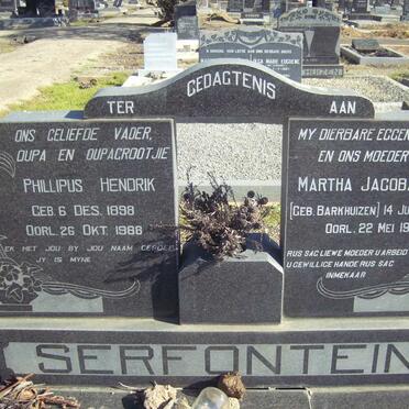 SERFONTEIN Phillipus Hendrik 1898-1988 &amp; Martha Jacoba  BARKHUIZEN 1891-1967