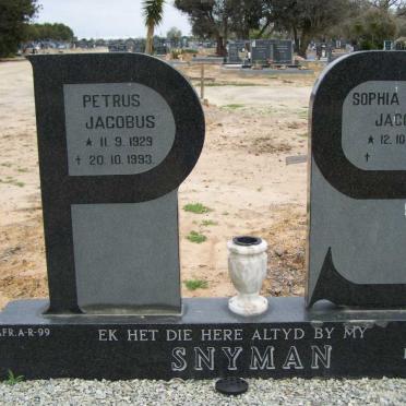 SNYMAN Petrus Jacobus 1929-1993 &amp; Sophia Maria Jacoba 1931-