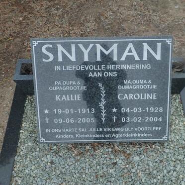 SNYMAN Kallie 1913-2005 & Caroline 1928-2004