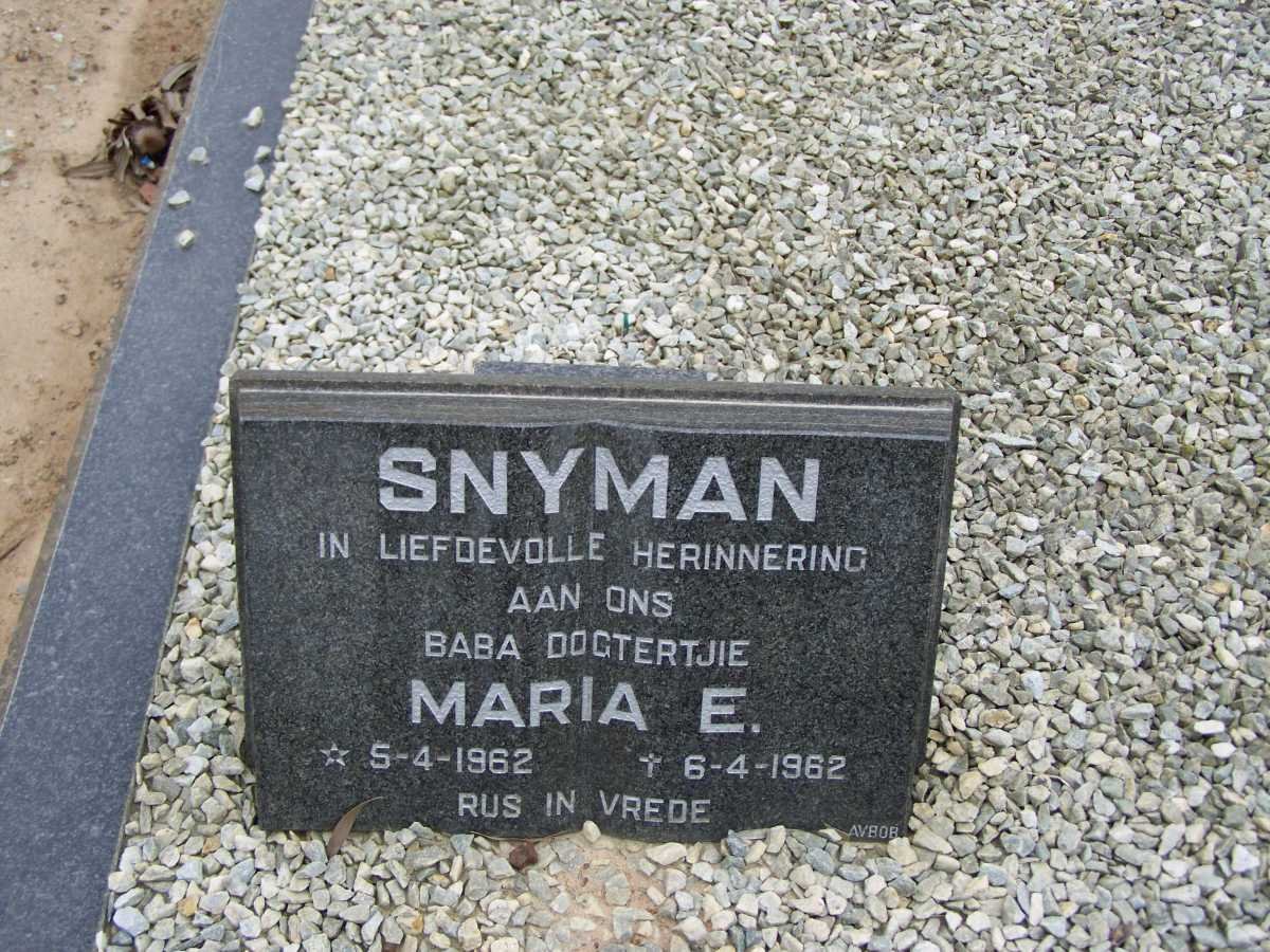 SNYMAN Maria E. 1962-1962