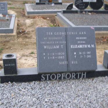 STOPFORTH William T. 1909-1985 &amp; Elizabeth M.M. 1907-2002