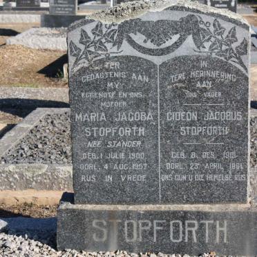 STOPFORTH Gideon Jacobus 1901-1961 &amp; Maria Jacoba STANDER 1900-1957
