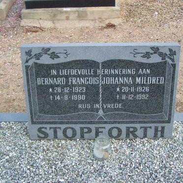 STOPFORTH Bernard Francois 1923-1990 &amp; Johanna Mildred 1926-1992