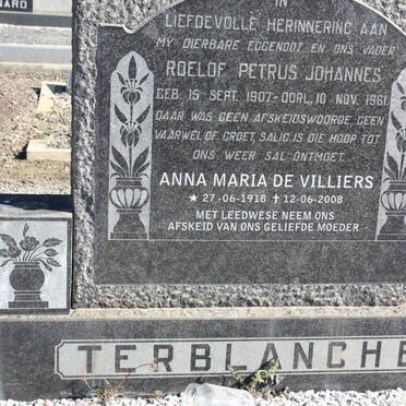 TERBLANCHE Roelof Petrus Johannes 1907-1961 &amp; Anna Maria DE VILLIERS 1918-2008