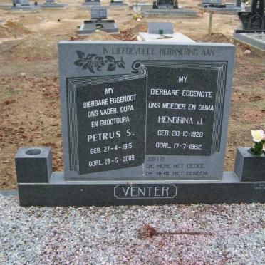 VENTER Petrus S. 1915-2009 &amp; Hendrina J. 1920-1982