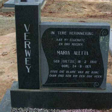 VERWEY Maria Aletta nee COETZEE 1900-1971