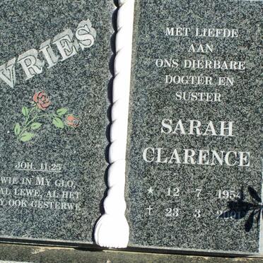 VRIES Sarah Clarence 1954-2001