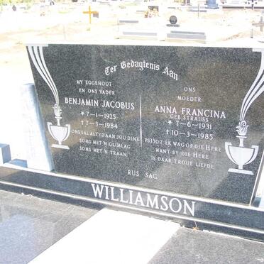 WILLIAMSON Benjamin Jacobus 1925-1984 &amp; Anna Francina STRAUSS 1931-1985