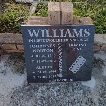 WILLIAMS Johannes Norton 1940-2012 & Aletta 1944-2017