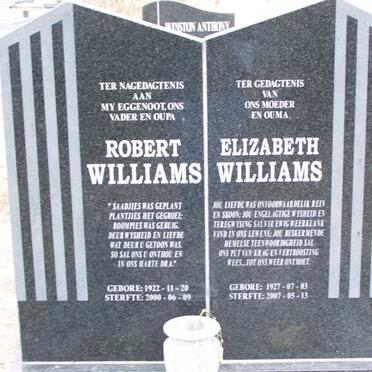 WILLIAMS Robert 1922-2000 &amp; Elizabeth 1927-2007