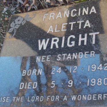 WRIGHT Francina Aletta nee STANDER 1942-1980
