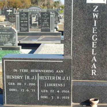 ZWIEGELAAR H.J. 1910-1971 &amp; M.J.I. LOUREN 1908-1978