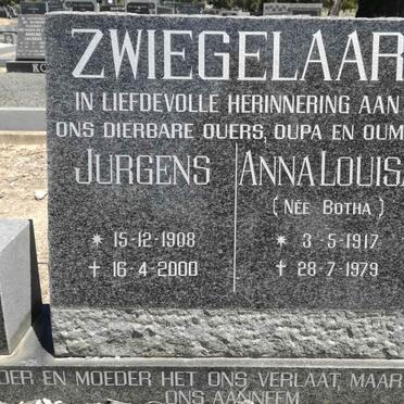 ZWIEGELAAR Jurgens 1908-2000 &amp; Anna Louisa BOTHA 1917-1979
