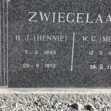 ZWIEGELAAR H.J. 1899-1972 &amp; W.G. 1906-1984