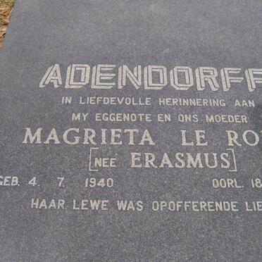 ADENDORFF Magrieta le Roux nee ERASMUS 1940-1989