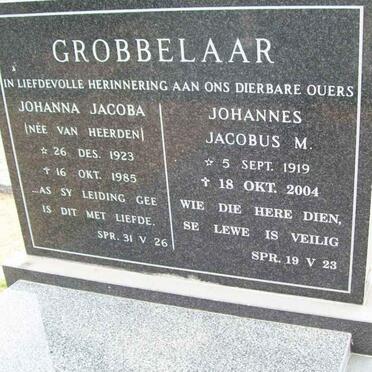 GROBBELAAR Johannes Jacobus M. 1919-2004 &amp; Johanna Jacoba VAN HEERDEN 1923-1985