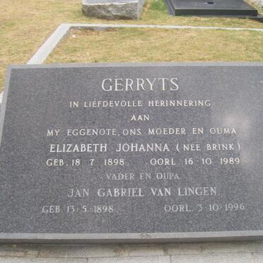 GERRYTS Jan Gabriel van Lingen 1898-1996 &amp; Elizabeth Johanna nee BRINK 1898-1989