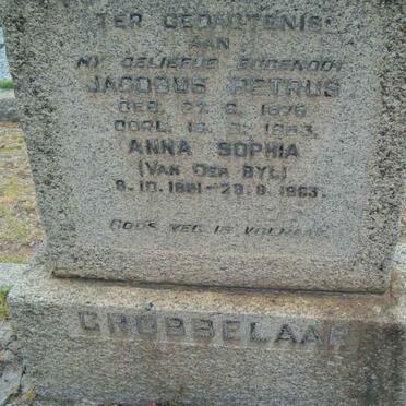 GROBBELAAR Jacobus Petrus 1876-1953 &amp; Anna Sophia VAN DER BYL 1881-1963