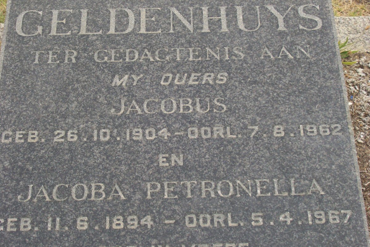 GELDENHUYS Jacobus 1904-1962 &amp; Jacoba Petronella 1894-1967