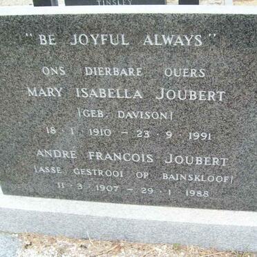 JOUBERT André Francois Joubert 1907-1988 &amp; Mary Isabella DAVISON 1910-1991