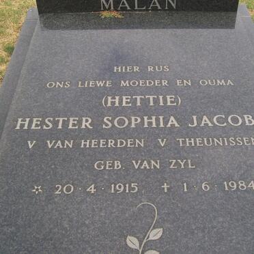 MALAN Hester Sophia Jacoba previously VAN HEERDEN and THEUNISSEN nee VAN ZYL 1915-1984