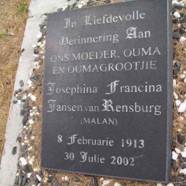 RENSBURG Josephina Francina, Jansen van nee MALAN 1913-2002