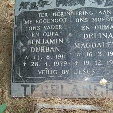 TERBLANCHE Benjamin Durban 1911-1979 &amp; Delina Magdalena 1921-1984