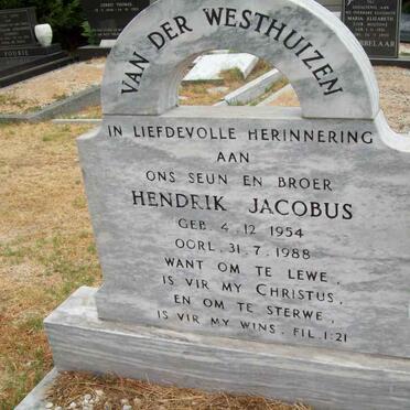 WESTHUIZEN Hendrik Jacobus, van der 1954-1988