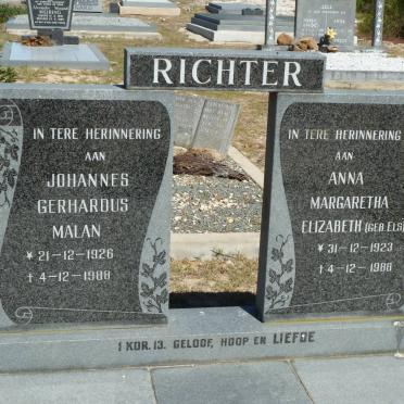 RICHTER Johannes Gerhardus Malan 1926-1988 &amp; Anna Margaretha Elizabeth ELS 1923-1988