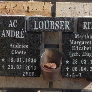 LOUBSER Andries Cloete 1934-2013 &amp; Martha Margaretha Elizabeth HUGO 1933-2013