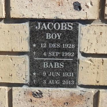 JACOBS Boy 1928-1992 &amp; Babs 1931-2013