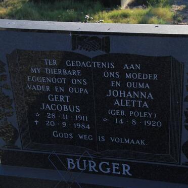 BURGER Gert Jacobus 1911-1984 &amp; Johanna Aletta POLEY 1920-